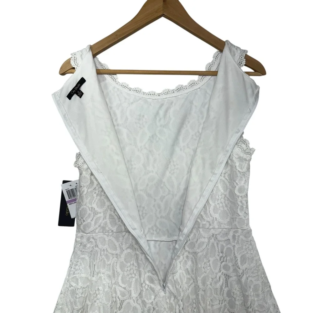 City Studio White Lace Fit Flare Dress Sleeveless Scalloped Neckline Size‎ 11